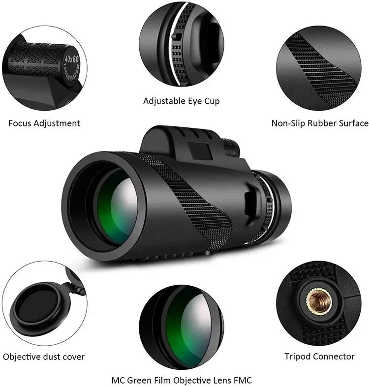 Monocular Telescope 80x Magnification BAK4 Prism