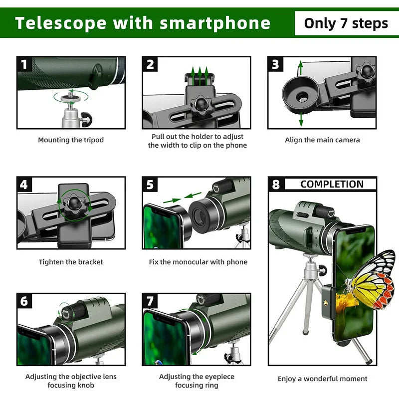 Monocular Telescope 80x Magnification BAK4 Prism