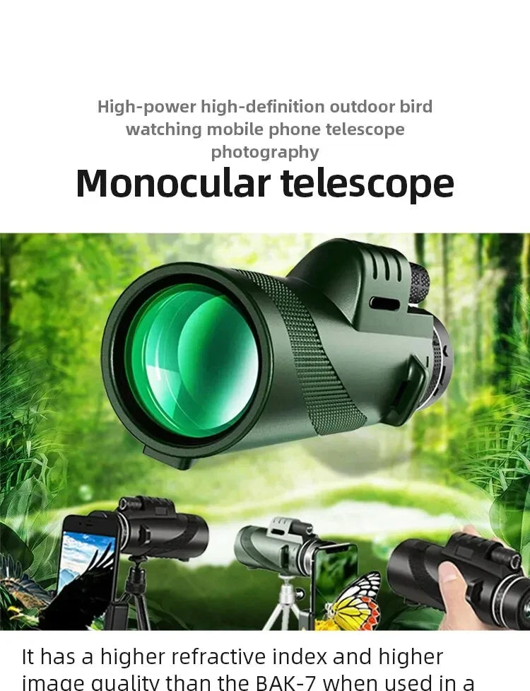 Monocular Telescope 80x Magnification BAK4 Prism