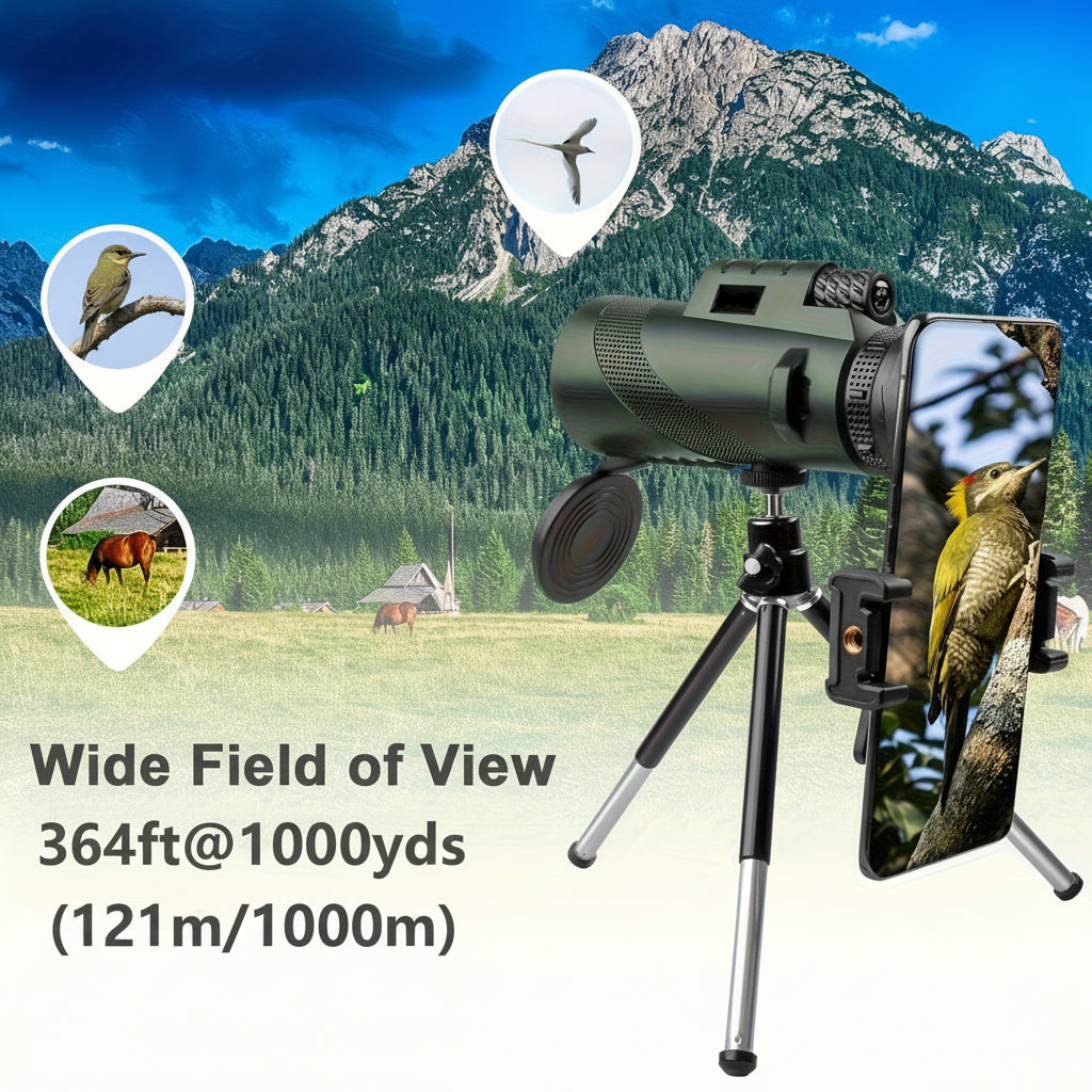 Monocular Telescope 8x Magnification Phone Adapter & Tripod