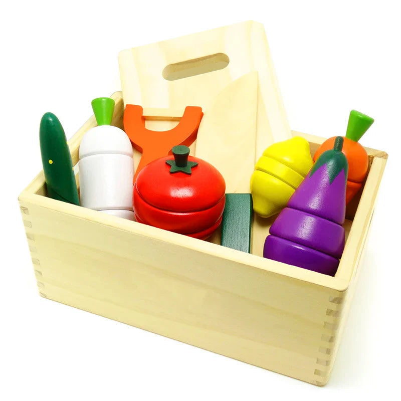 Montessori Kitchen Toy Set Eco Wood Velcro Slicing