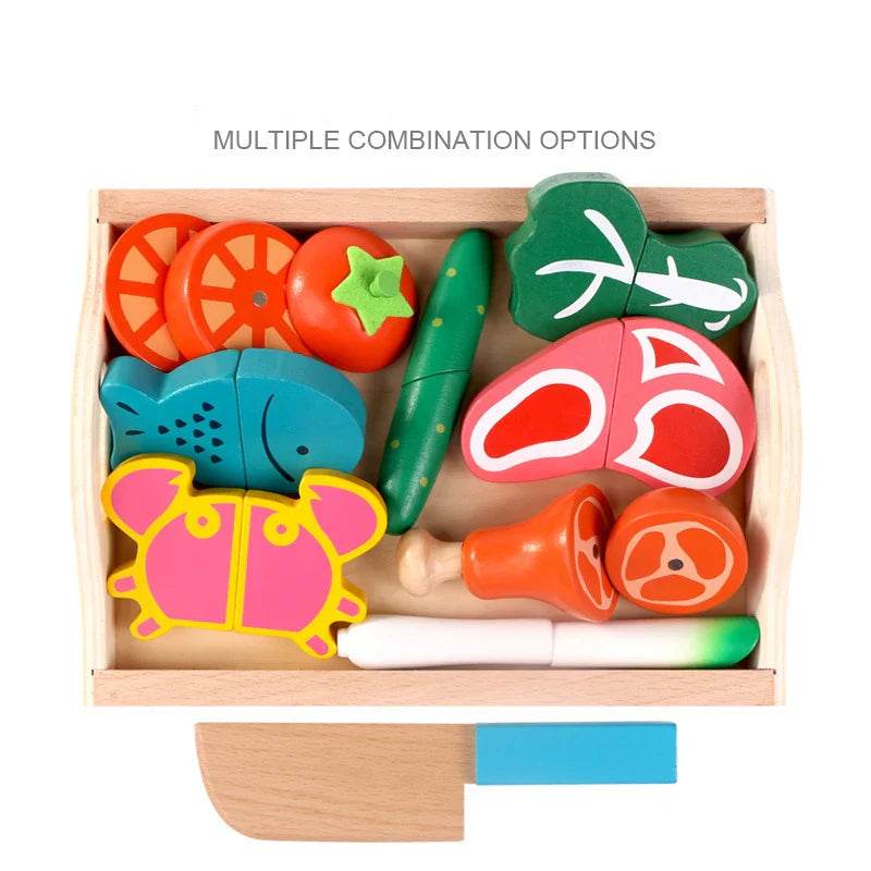 Montessori Kitchen Toy Set Eco Wood Velcro Slicing