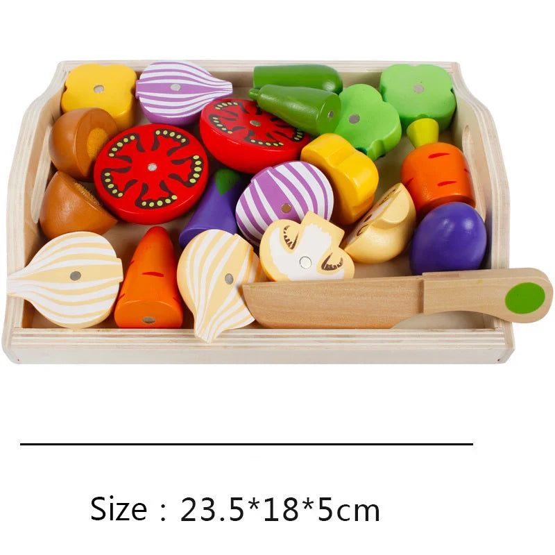 Montessori Kitchen Toy Set Eco Wood Velcro Slicing