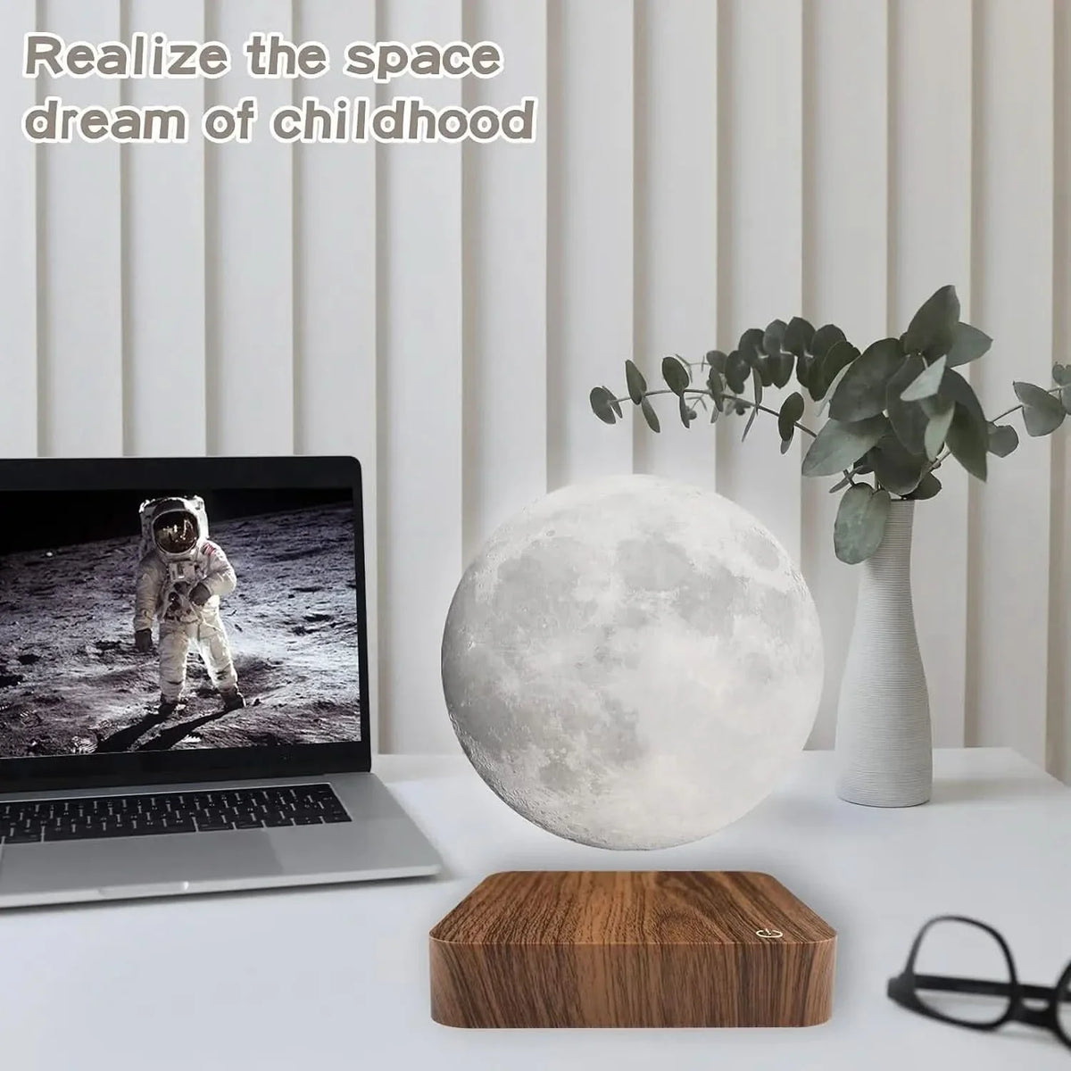 Moon Lamp Levitating Touch Control Wooden Base