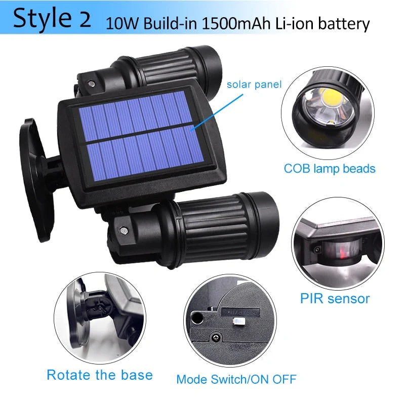 Motion Sensor Solar Light 600 Lumen IP65 Adjustable Heads