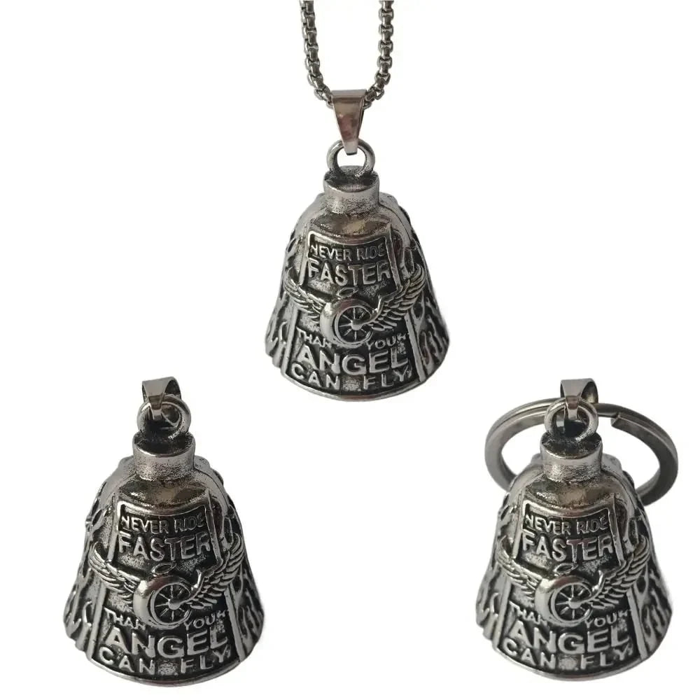 Motorcycle Bell Angel Wings Necklace & Keychain
