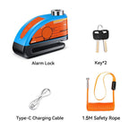 Motorcycle Disc Lock Alarm 120 dB Rechargeable IP67 Waterproof