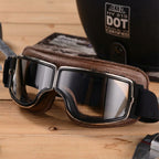Motorcycle Goggles Vintage Leather Shatterproof Lenses