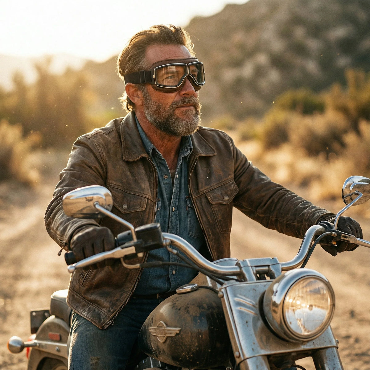 Motorcycle Goggles Vintage Leather Shatterproof Lenses