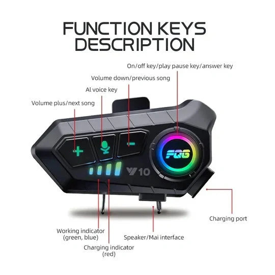 Motorcycle Headset Bluetooth 5.3 IPX6 30-Hour Battery