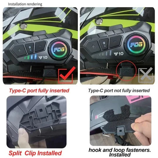 Motorcycle Headset Bluetooth 5.3 IPX6 30-Hour Battery