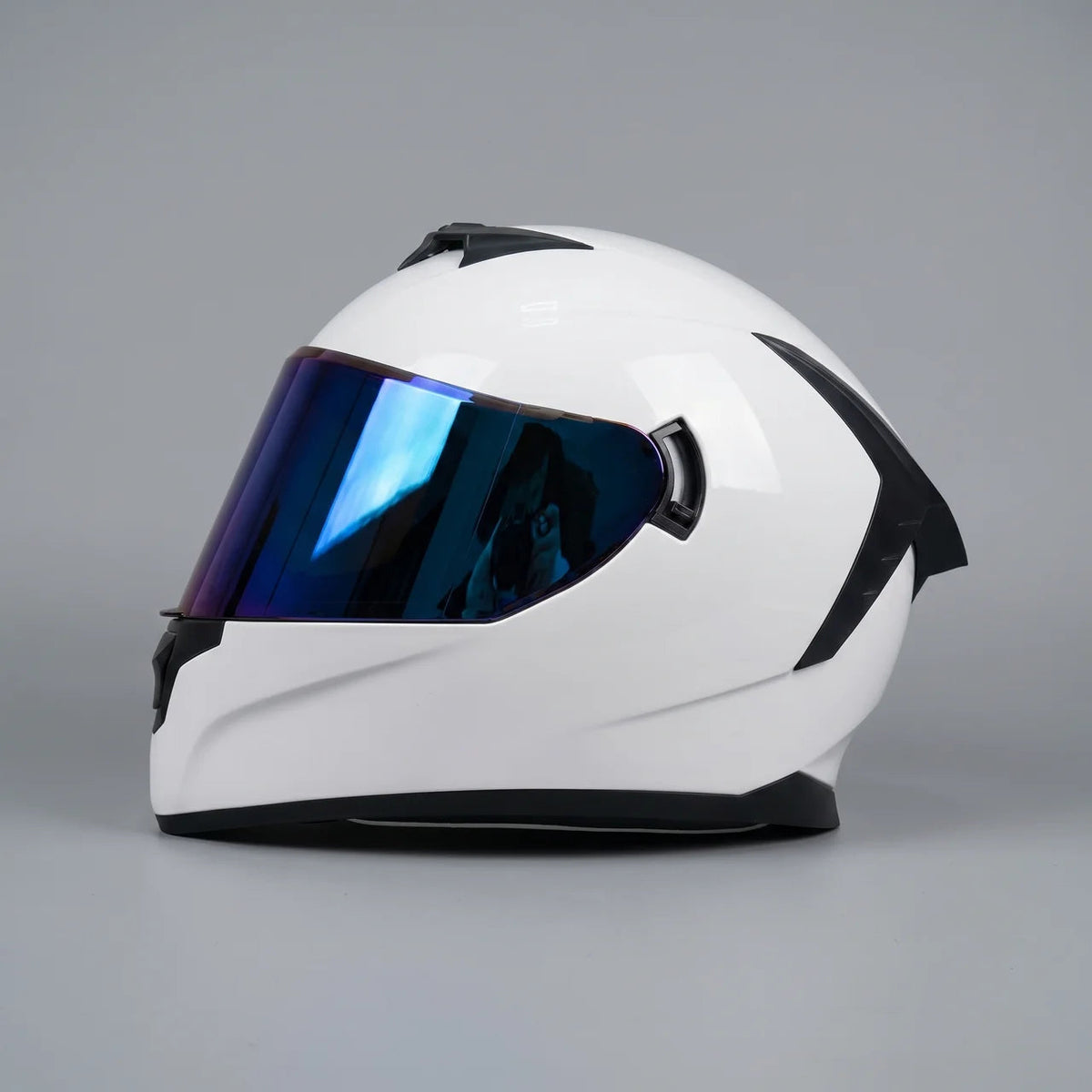 Motorcycle Helmet Full-Face Blue-Tint Visor Gloss White