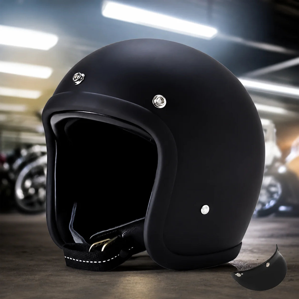 Motorcycle Helmet Retro Low-Profile Fiberglass DOT & ECE