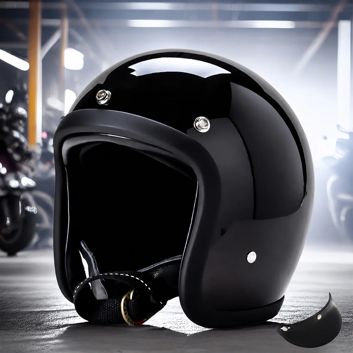 Motorcycle Helmet Retro Low-Profile Fiberglass DOT & ECE