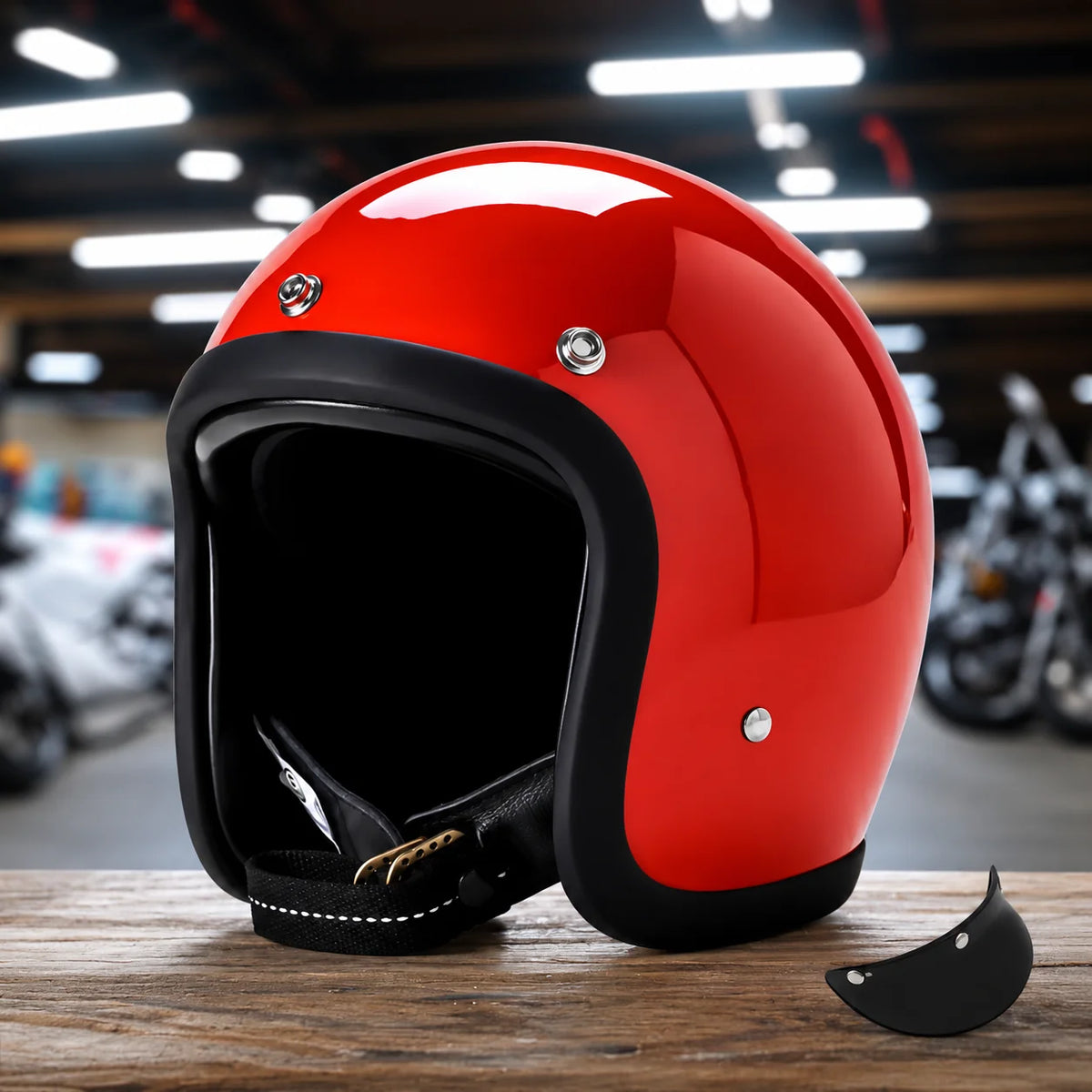 Motorcycle Helmet Retro Low-Profile Fiberglass DOT & ECE