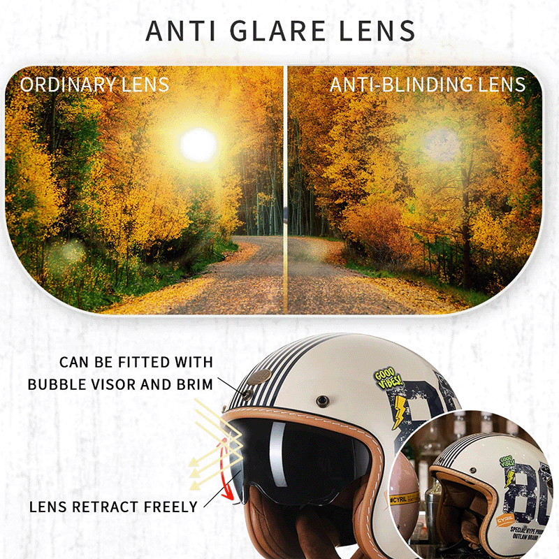 Motorcycle Helmet Retro Open-Face Lightweight ABS DOT & ECE