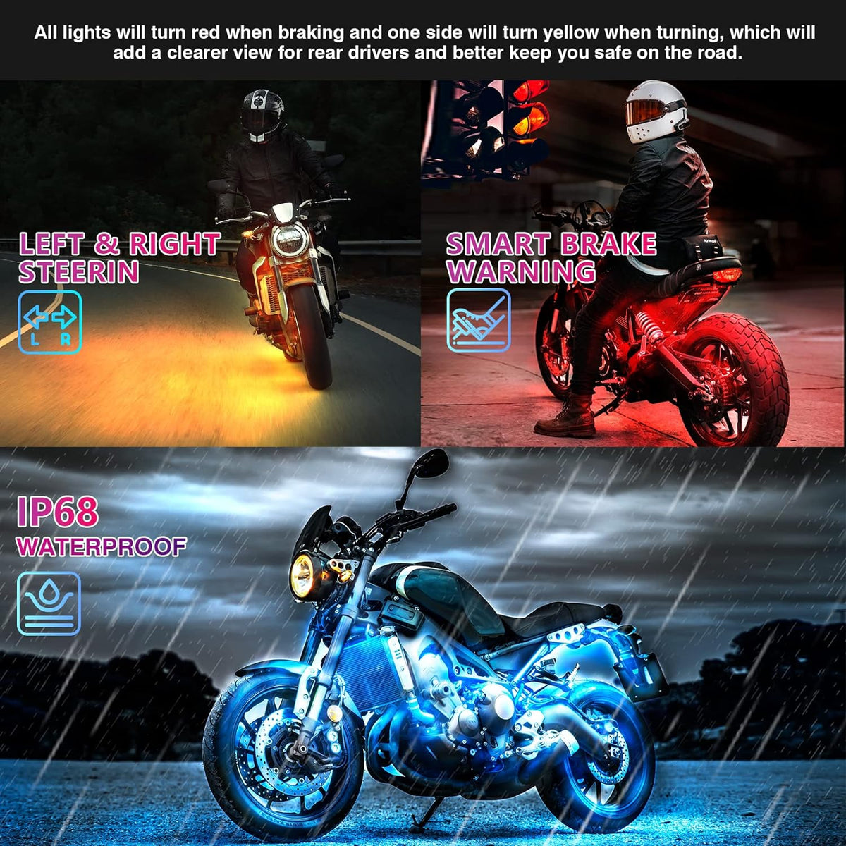 Motorcycle LED Light Kit RGB Brake & Turn Signal
