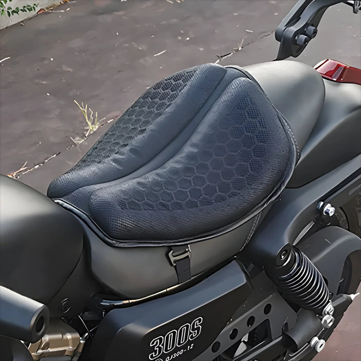 Motorcycle Seat Cushion Honeycomb Gel Dual Straps & Anti-Slip