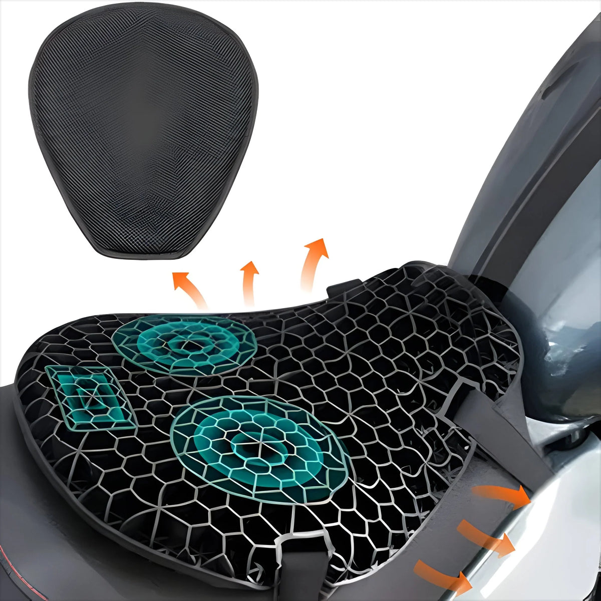 Motorcycle Seat Cushion Honeycomb Gel Dual Straps & Anti-Slip