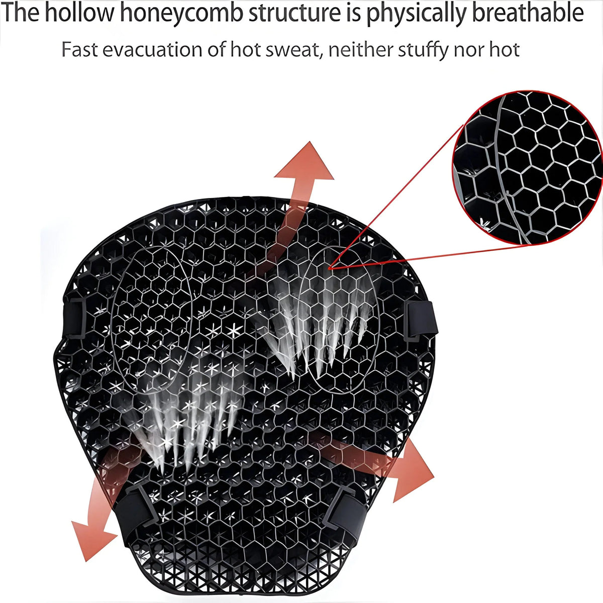Motorcycle Seat Cushion Honeycomb Gel Dual Straps & Anti-Slip