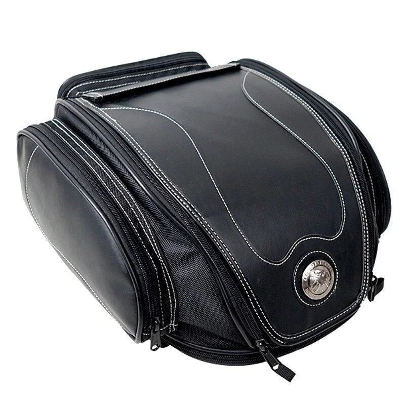 Motorcycle Tail Bag Expandable & Convertible Water-Resistant PU Leather