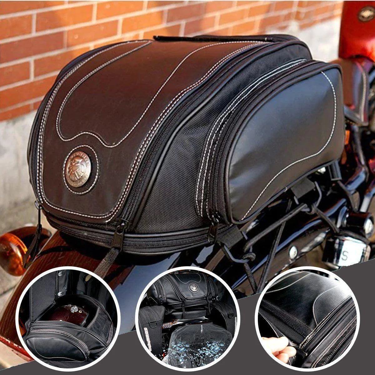 Motorcycle Tail Bag Expandable & Convertible Water-Resistant PU Leather