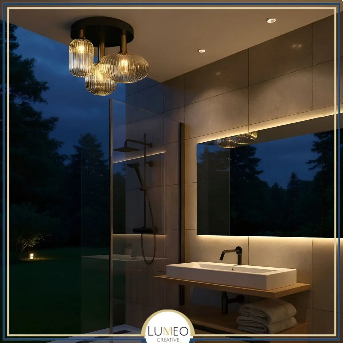 Mouth-Blown Glass 3-Light Ceiling Light