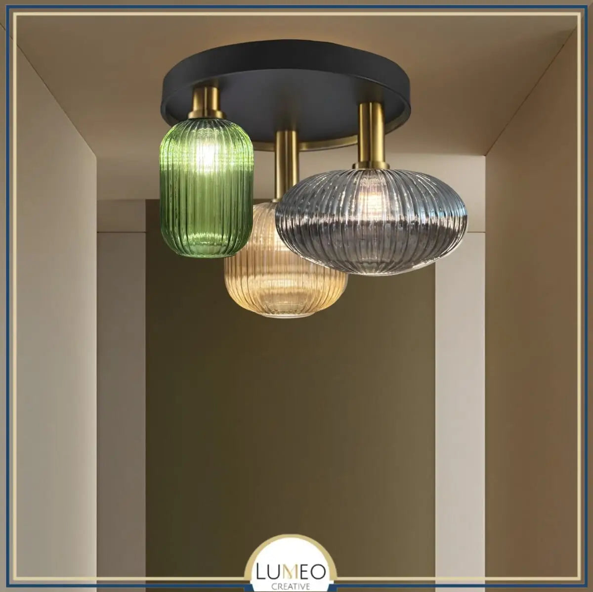 Mouth-Blown Glass 3-Light Ceiling Light