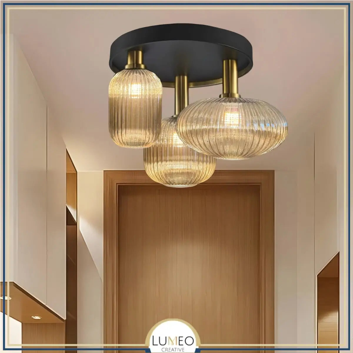 Mouth-Blown Glass 3-Light Ceiling Light