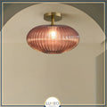 Mouth-Blown Ribbed Glass & Gold Metal Ceiling Light (Low-Ceiling)