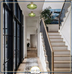 Mouth-Blown Ribbed Glass & Gold Metal Ceiling Light (Low-Ceiling)