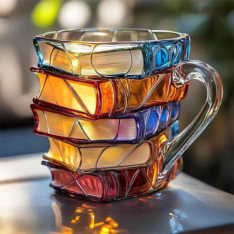 Mug 3D Book Spine Relief Thick-Walled Glass Dishwasher Safe