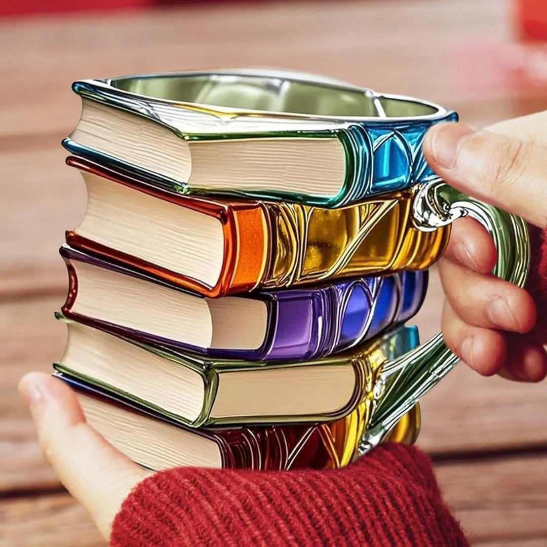 Mug 3D Book Spine Relief Thick-Walled Glass Dishwasher Safe