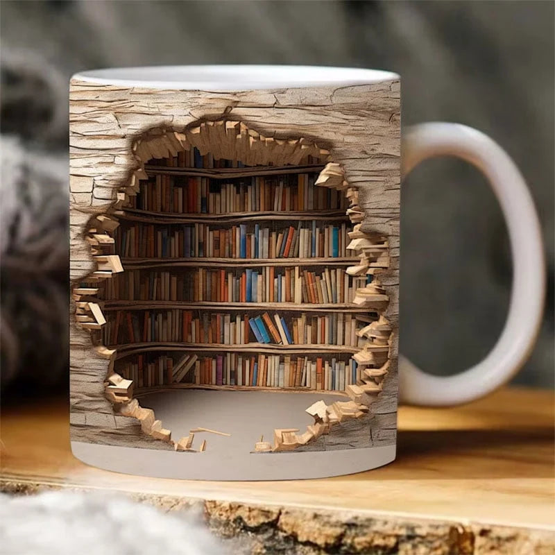 Mug Ceramic Bookshelf Relief 350ml Microwave & Dishwasher Safe