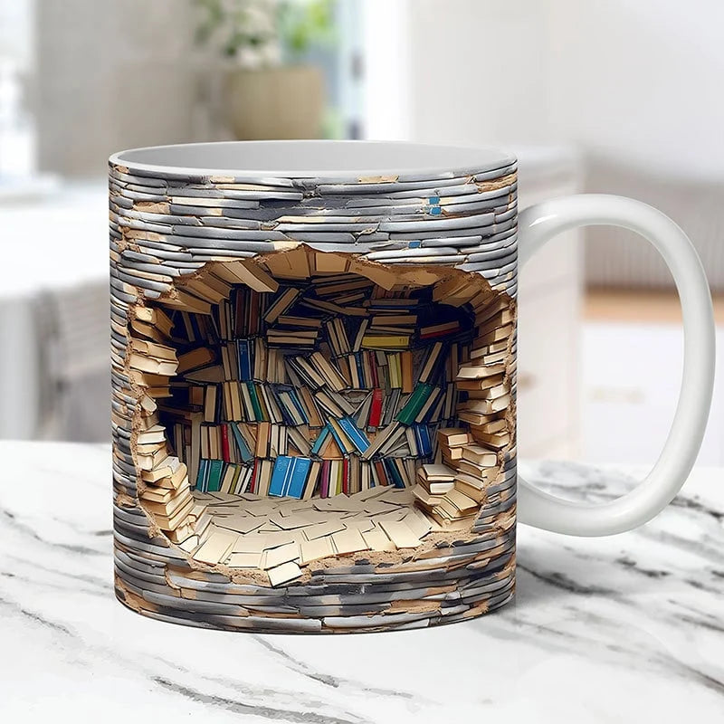 Mug Ceramic Bookshelf Relief 350ml Microwave & Dishwasher Safe