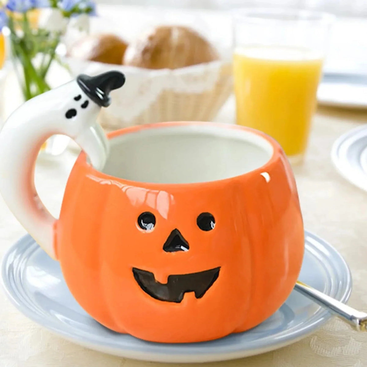 Mug Pumpkin Shape Ceramic Heat-Resistant Ghost Handle