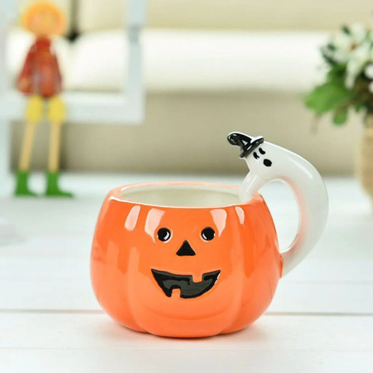 Mug Pumpkin Shape Ceramic Heat-Resistant Ghost Handle