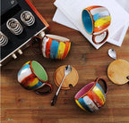 Mug Set Handmade Ceramic Spoon & Lid 12 Oz
