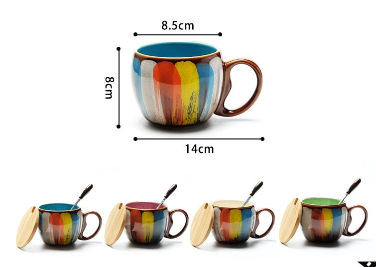 Mug Set Handmade Ceramic Spoon & Lid 12 Oz