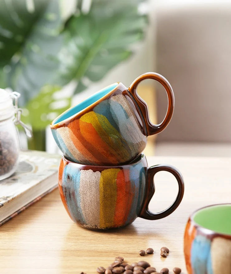 Mug Set Handmade Ceramic Spoon & Lid 12 Oz
