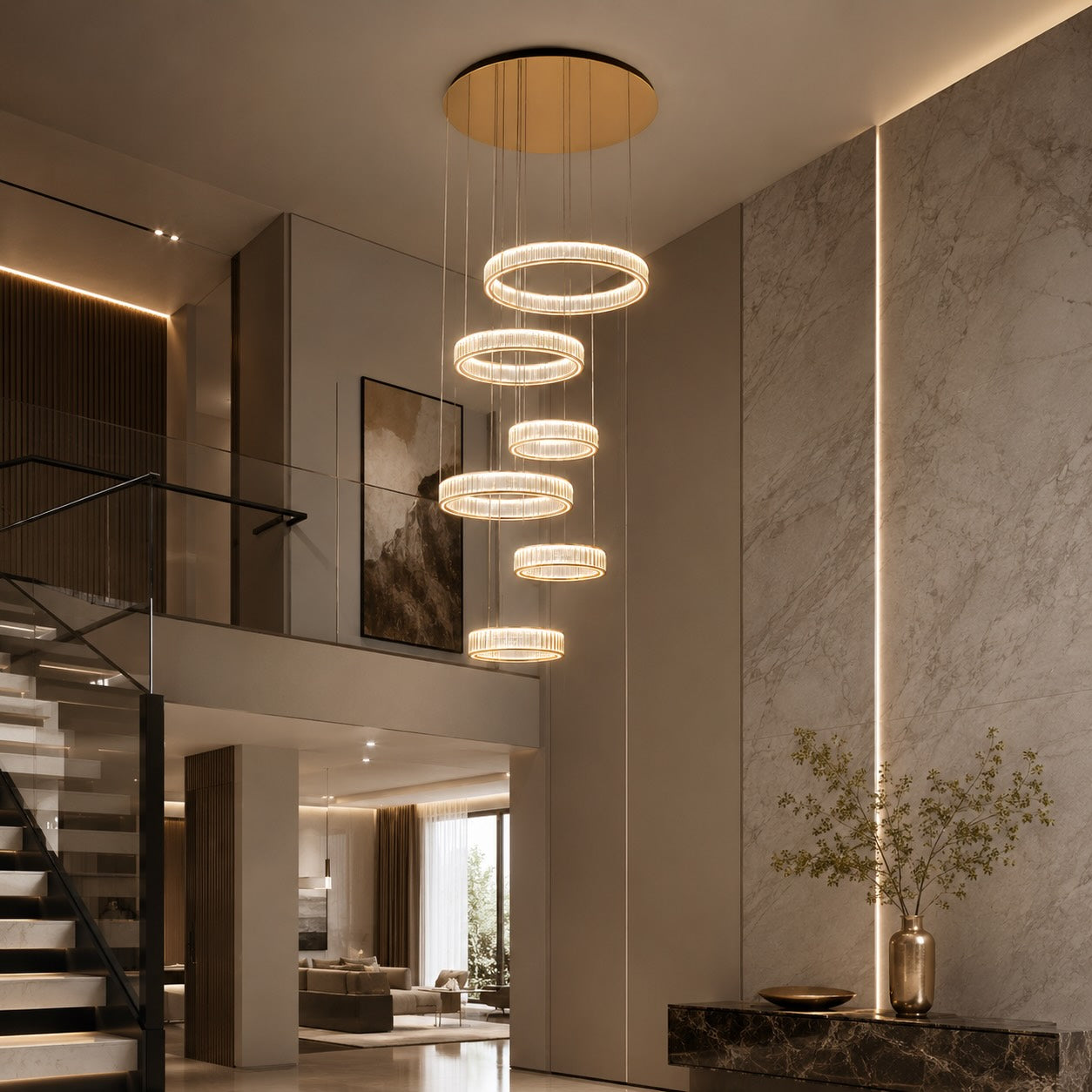 Multi-Layer Color-Adjustable LED Chandelier