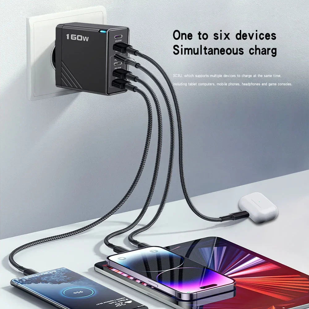 Multi-Port USB Charger 160W Fast Charging USB-C & USB-A