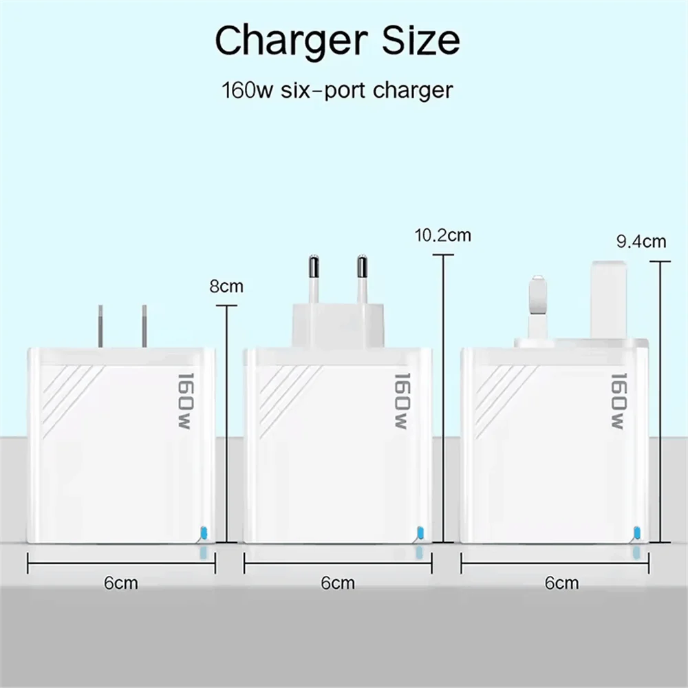 Multi-Port USB Charger 160W Fast Charging USB-C & USB-A