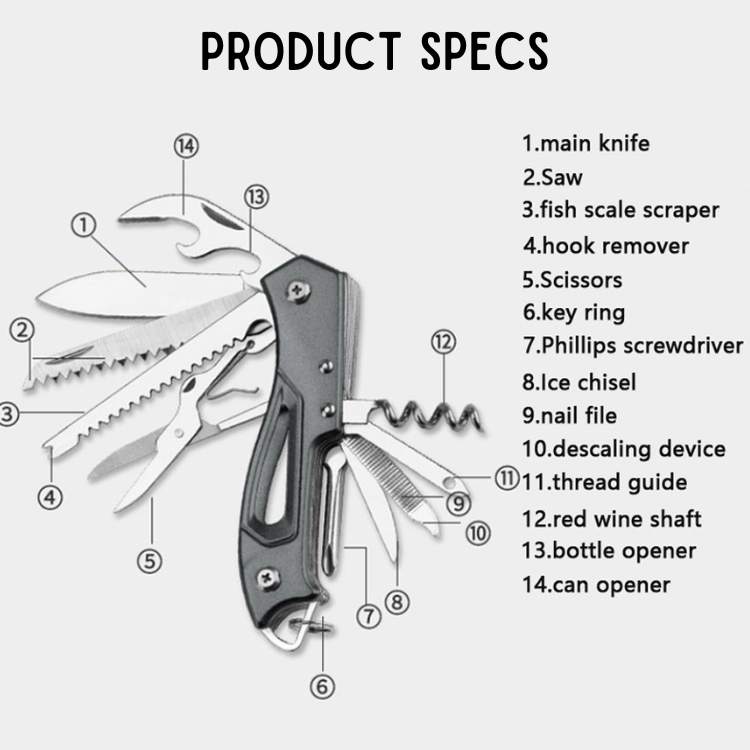 Multi-Tool Pocket Knife Compact 2Cr13 Stainless Steel