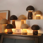Mushroom Table Lamp Dimmable USB Rechargeable Natural Wood