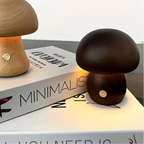 Mushroom Table Lamp Dimmable USB Rechargeable Natural Wood