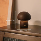 Mushroom Table Lamp Dimmable USB Rechargeable Natural Wood