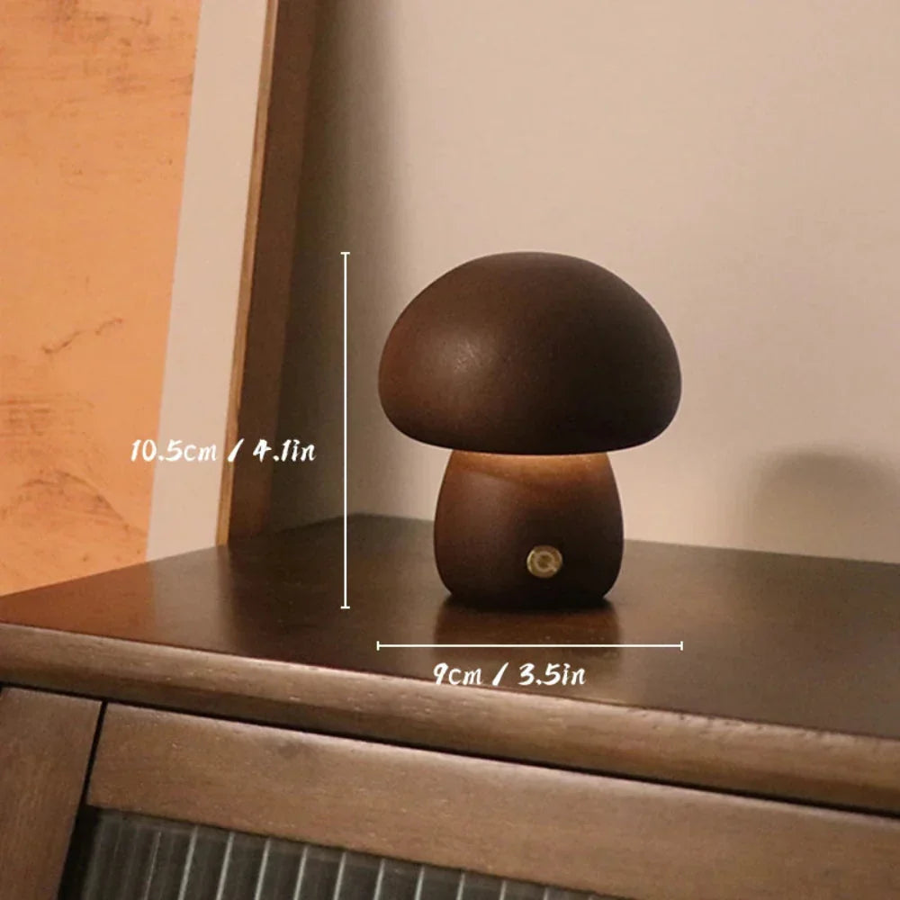 Mushroom Table Lamp Dimmable USB Rechargeable Natural Wood