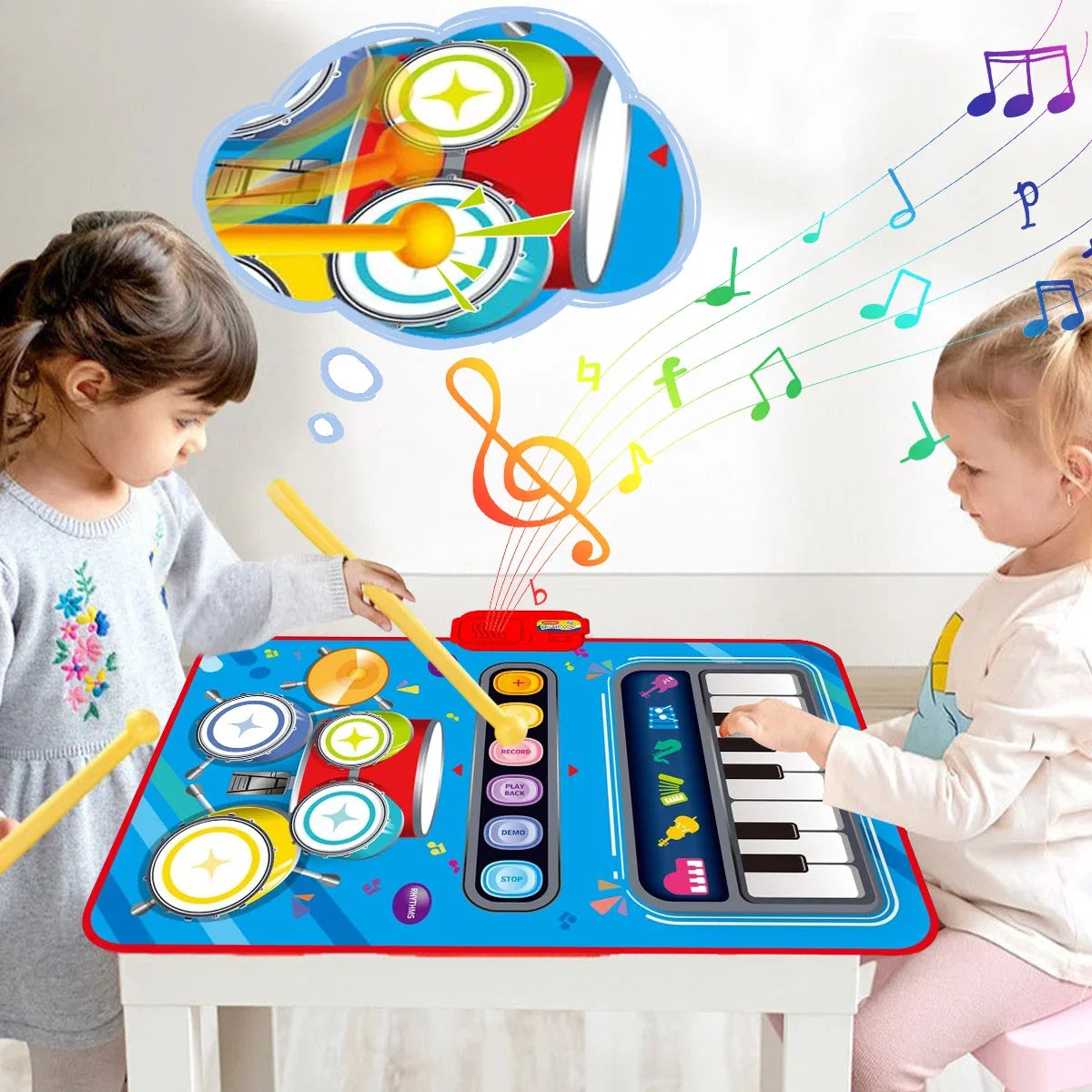 Musical Play Mat Multi-Instrument Anti-Slip Includes Drumsticks