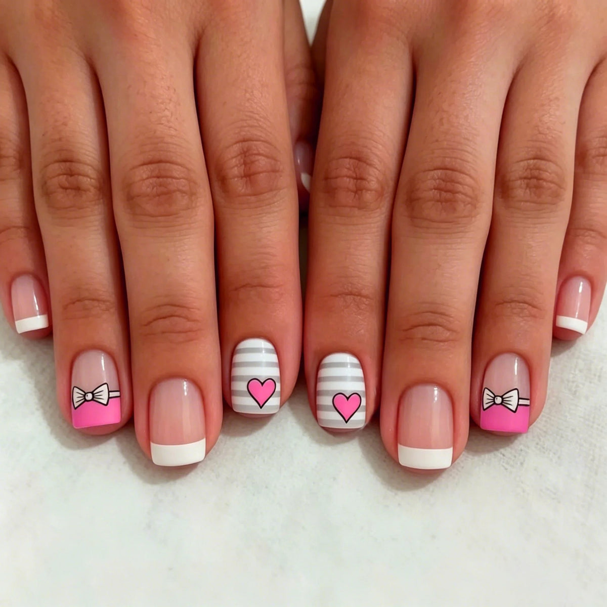 Nail Art Enhancements Assorted Bows & Hearts Non-Toxic 24-Piece